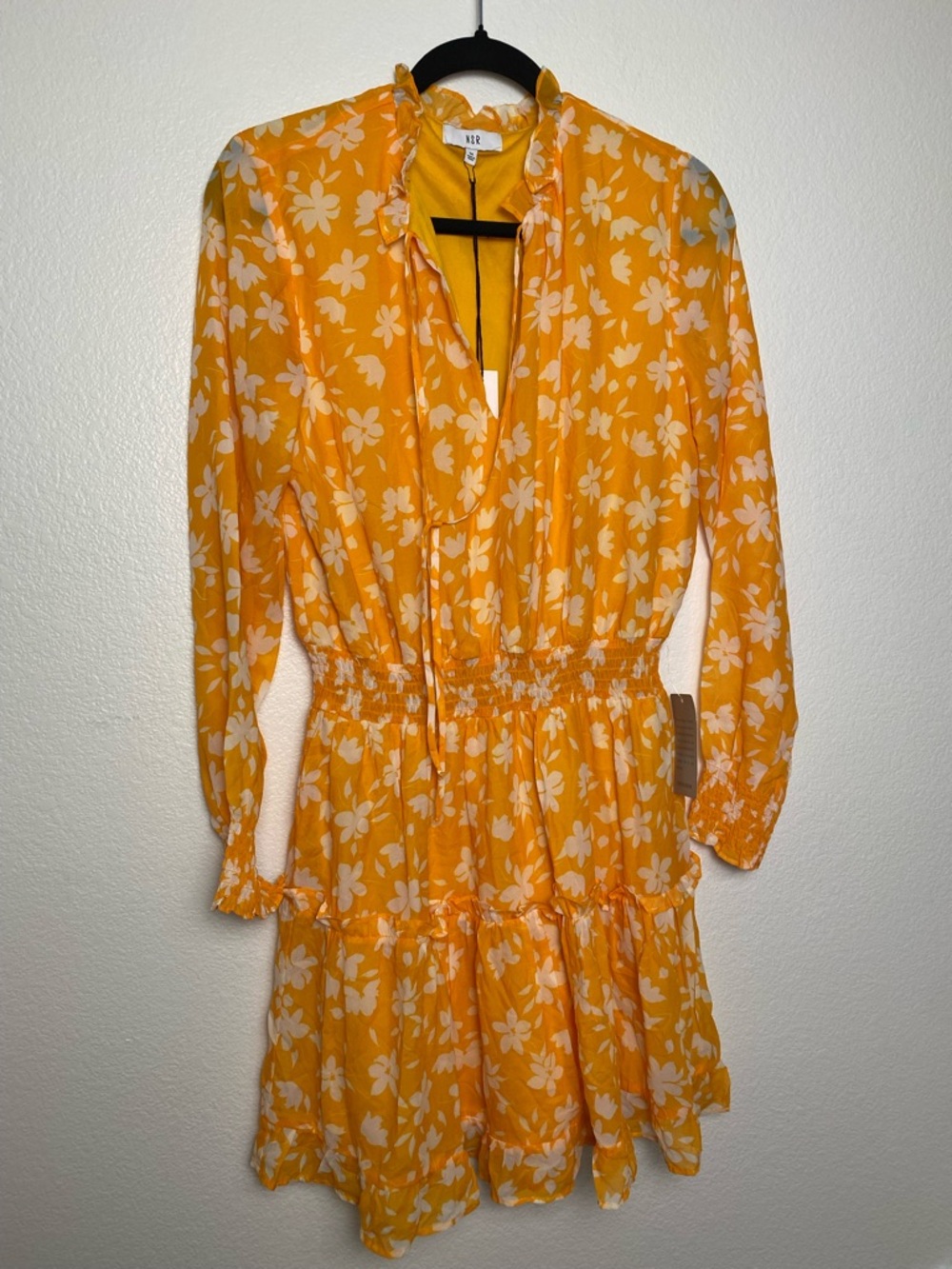 NWT NSR Yellow Floral Long Sleeve Dress M | Ruffle Tiered Mini Dress